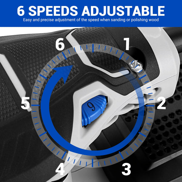 DEKOPRO Random Orbit Sander 300W with 16Pcs Sandpapers, 6 Variable Speed 14000RPM, 125MM Hand Electric Tool, High Performance Dust Collection System, Fit for Woodworking/Sanding