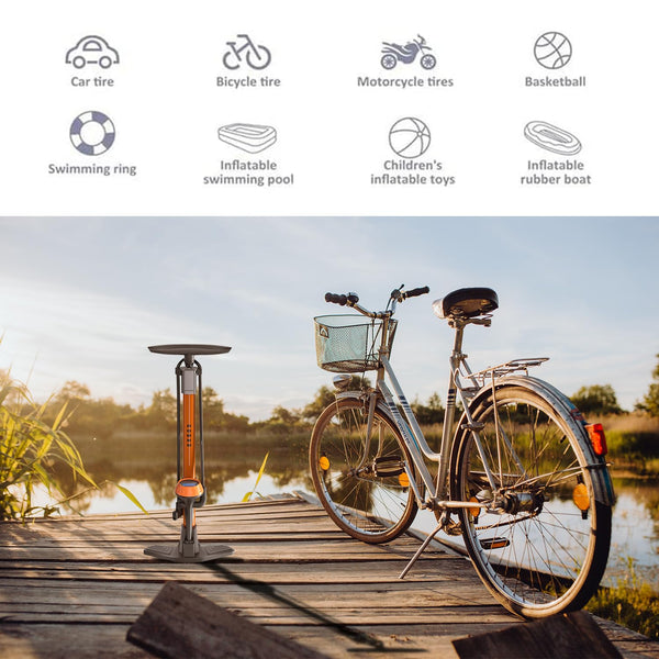 GOBKO Bike Pump Bicycle Floor Pump with Gauge, Bicycle Pumps with Presta and Schrader tire Pump multifunctional Air Pump for Road Bike MTB Sports Balls Pump High Pressure 160Psi &11Bar