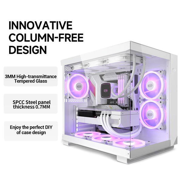 PCCOOLER CPS C3T500 AIRFLOW Mid-Tower ATX/M-ATX/ITX Case, Pre-installed 6 120mm PWM ARGB Fans,Column-Free Design,270° Full View Tempered Glass,360MM Radiator&400MM GPU Support,Easy Installation,WH