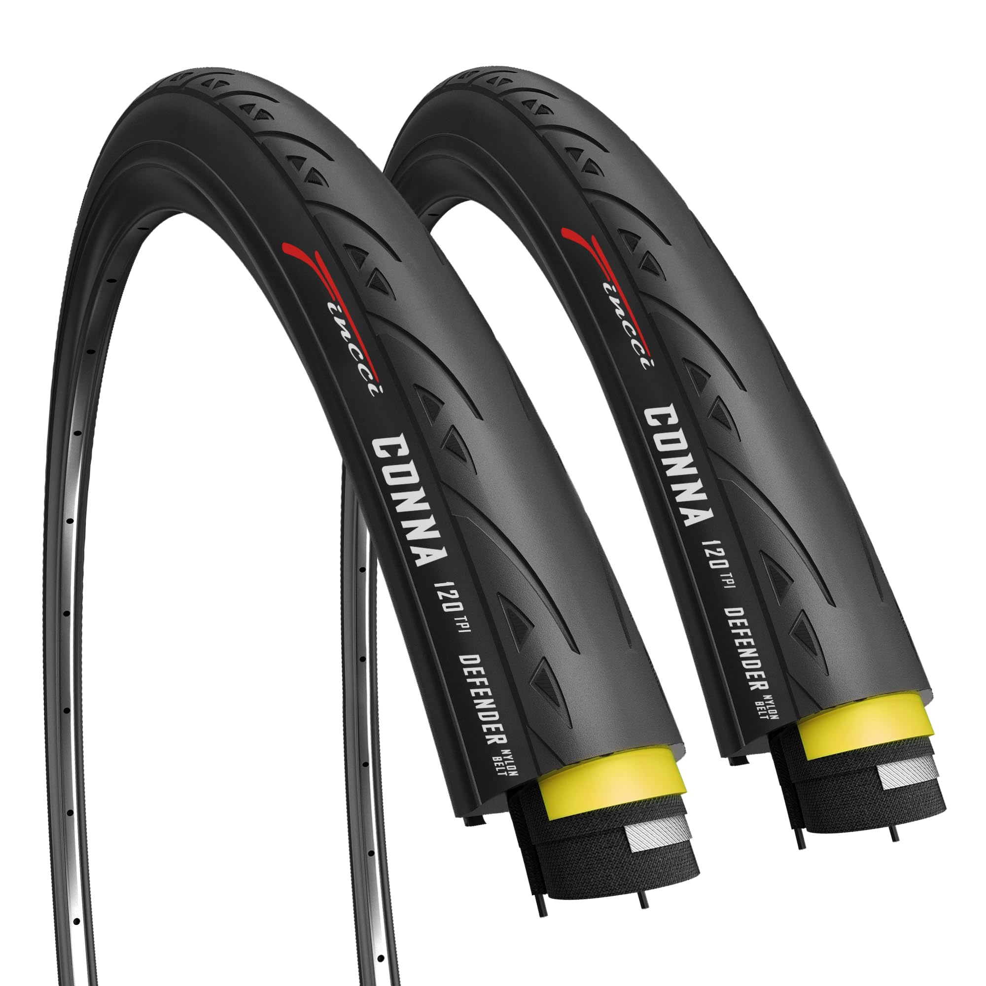 Fincci Racing Bike Tyres 700x25c - Pair Foldable Slick Tires Conna 28 inch, 25-622 with 1mm Nylon Protection 120 TPI - Pack of 2 for Folding, Race,