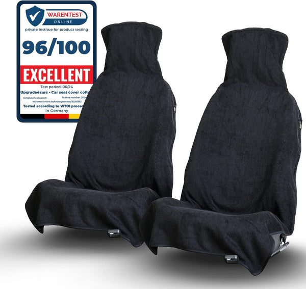 Upgrade4cars 2 x Terry Cloth Car Seat Cover Universal in Black | Anti Sweat Towel Seat Protector perfect for Summer & Sport