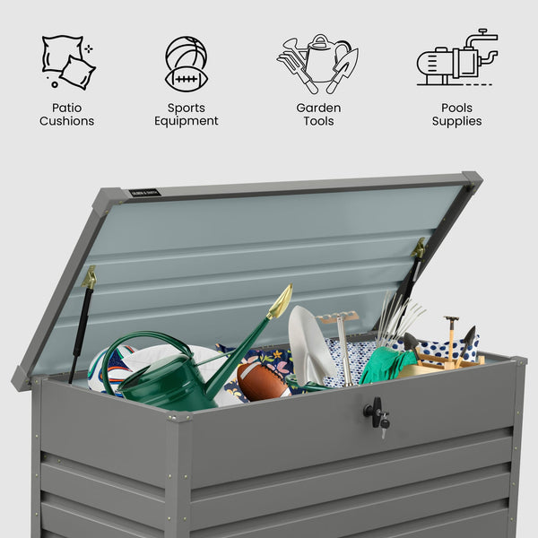 Olsen & Smith 1000L Extra Large XL Metal Outdoor Garden Storage Box - Weather Resistant Heavy Duty Garden Box with Built In Lock - Massive Capacity Storage Chest for Tools Cushions Toys & More, Grey