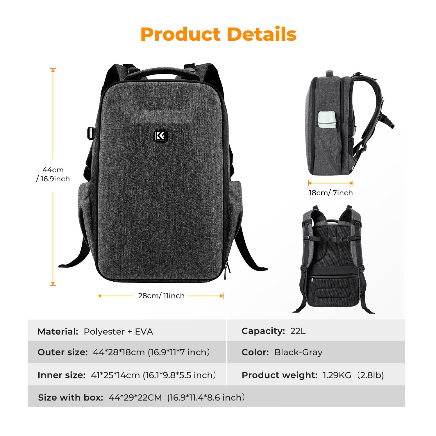 K&F Concept Camera Backpack,Hardshell DSLR Photography Camera Bag with 15-15.6 Inch Laptop Compartment Waterproof Camera Case Compatible for Canon/Nikon/Sony/DJI Mavic Drone