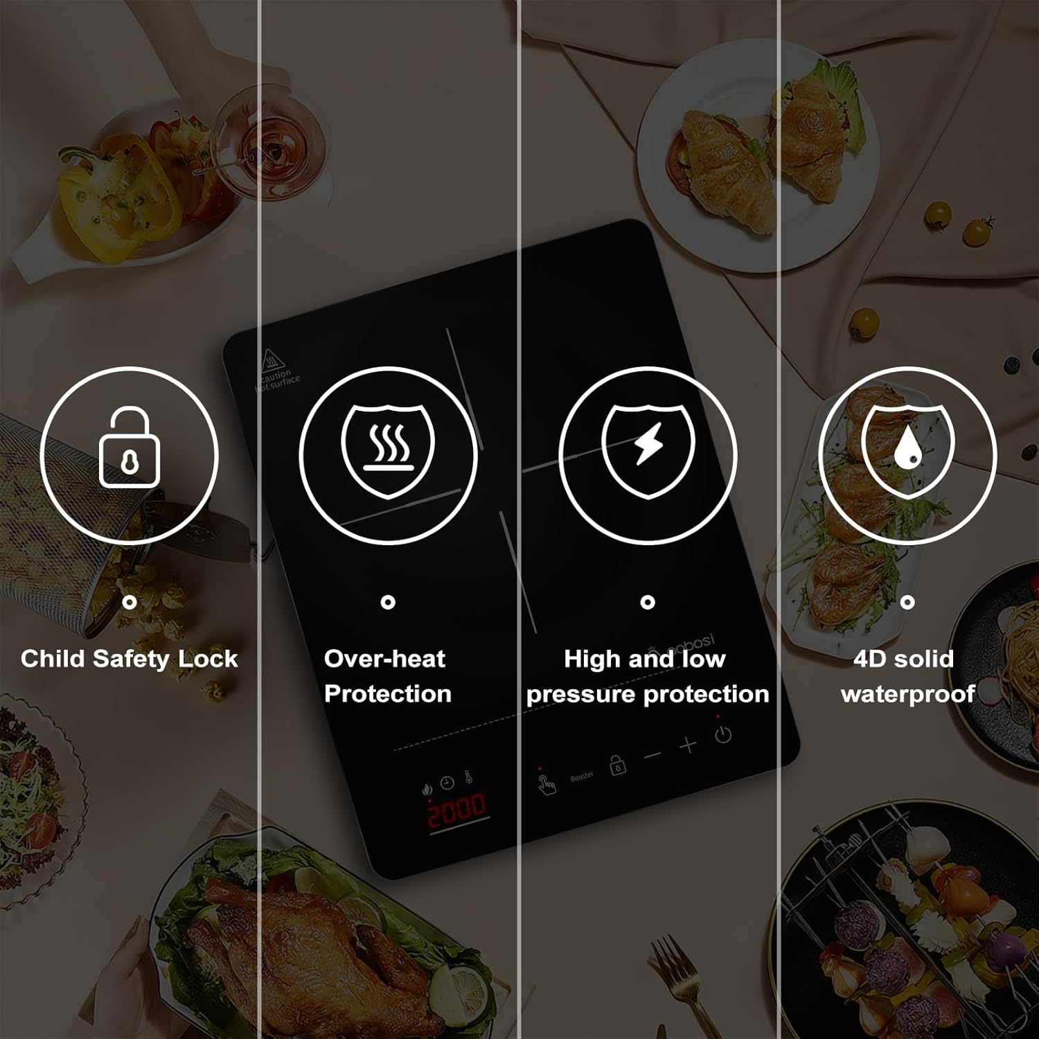 Aobosi Induction Hob,Single Induction Cooker with Portable Ultra-thin Body(32 * 26 * 4.2),20 Power and Temperature levels,Booster Function 2000W,Safety Lock,10H Timer