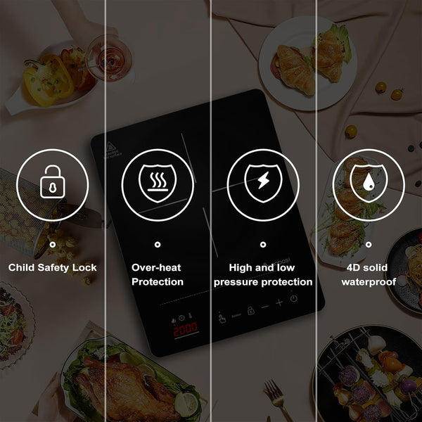 Aobosi Induction Hob,Single Induction Cooker with Portable Ultra-thin Body(32 * 26 * 4.2),20 Power and Temperature levels,Booster Function 2000W,Safety Lock,10H Timer