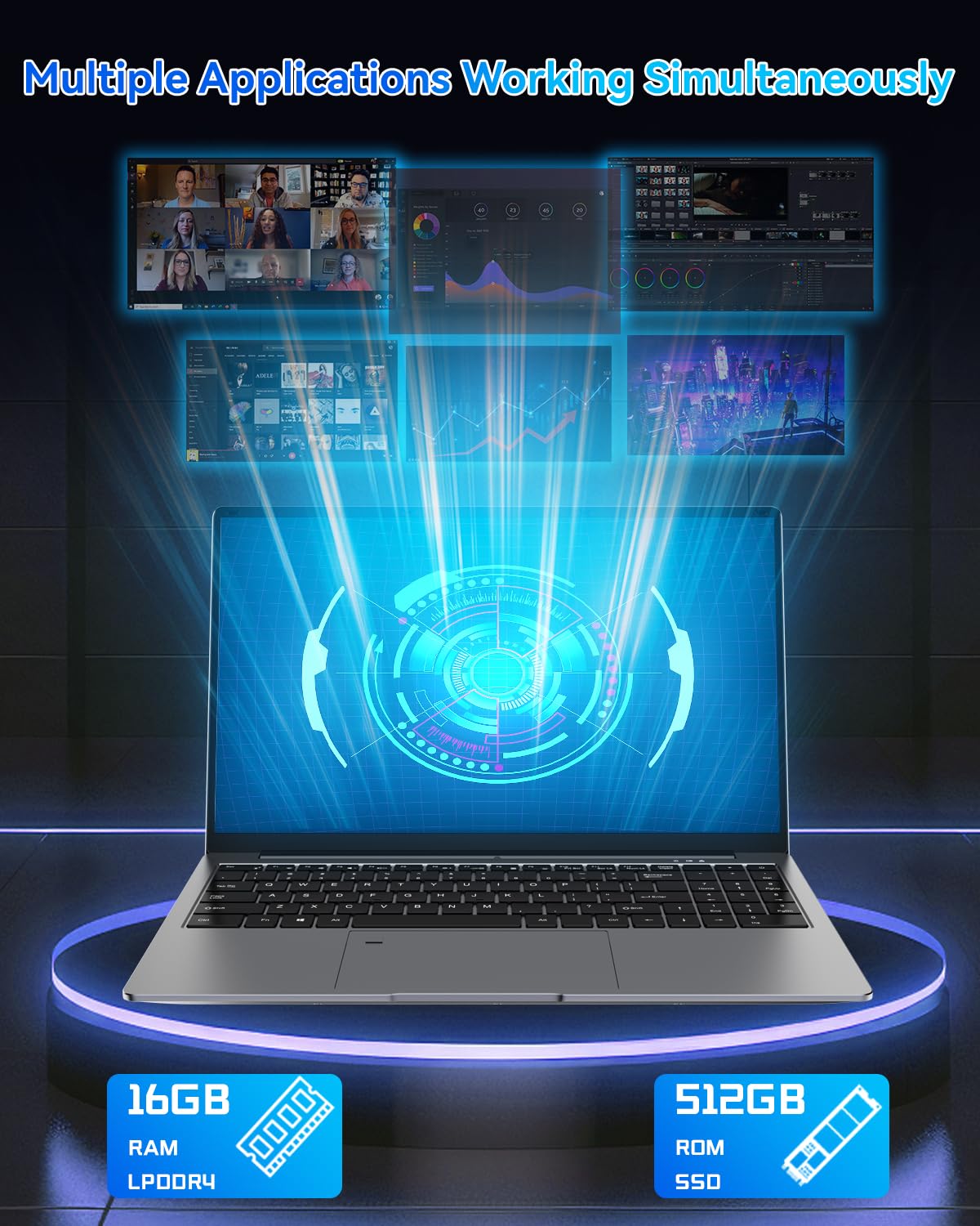 15.6" Laptop - 16GB RAM 512GB SSD PC Laptop, Quad-Core N95 Processor Up to 3.1GHz, Computers with USB3.0,Ethernet port,Touch ID, WiFi, BT4.2, for Students/Business