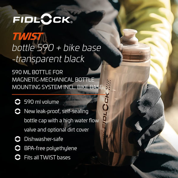 Fidlock TWIST Bottle 590 + Bike Base Clear 590ml 590Ml, Black