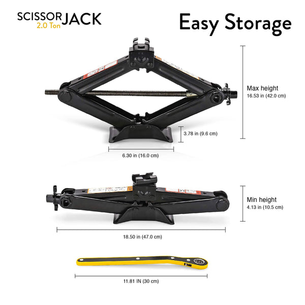Car Jack Kit | Scissor Jack for Car 1.5 Ton (3,300 lbs) - Tire Jack Tool Kit | Portable, Ideal for SUV and Auto - Universal Emergency Kit with Lug Wrench | Heavy Duty Material