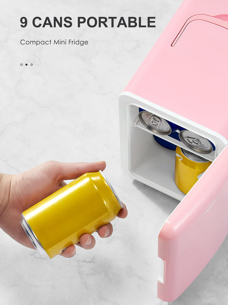 Mini Fridge 4 Litre, 6 Can Portable AC+DC Power Cooler & Warmer, Portable Small Fridge for Bedrooms, Cars, Offices; Skincare, Makeup, Cosmetics, Food (Pearlescent White, 4L)