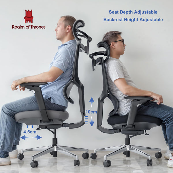 Realm of Thrones CAPTAIN Ergonomic Office Chair for Home, Heavy Duty Steel Base, Versatile Flip-up Armrests, Adjustable Lumbar Support, Mesh Back Comfort Cushion Seat for Computer Desk/Gaming (Black)