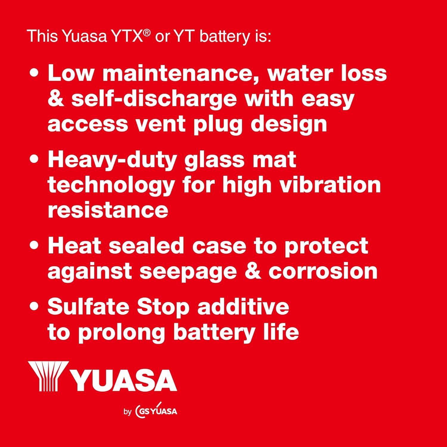 Yuasa YTX12 12V 180 CCA Maintenance Free VRLA AGM Motorbike Battery, Black