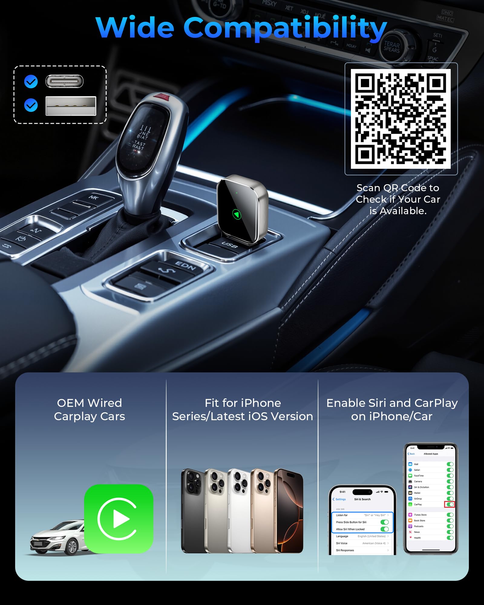 TKHIN CarPlay Wireless for iPhone - Car Play Wireless Dongle for Factory Wired CarPlay to Wireless 5GHz WiFi Car Connection for Cars After 2016 (Only for iPhone)