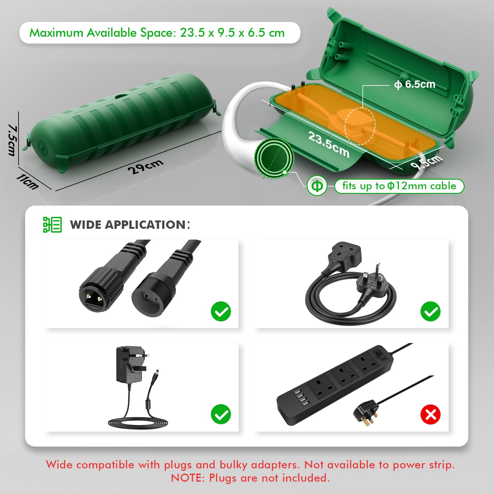 RESTMO Extra Large Waterproof Electrical Box, IP54 Weatherproof Outdoor Outlet Cover, Protect Outlet, Plug, Timer, Power Strip (Not Included), Holiday Light Decoration, 32 x 22 x 13 cm, Black