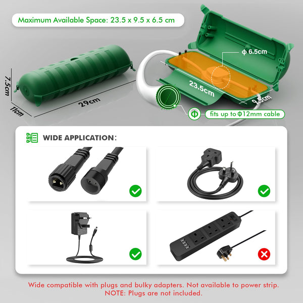 RESTMO Extra Large Waterproof Electrical Box, IP54 Weatherproof Outdoor Outlet Cover, Protect Outlet, Plug, Timer, Power Strip (Not Included), Holiday Light Decoration, 32 x 22 x 13 cm, Black