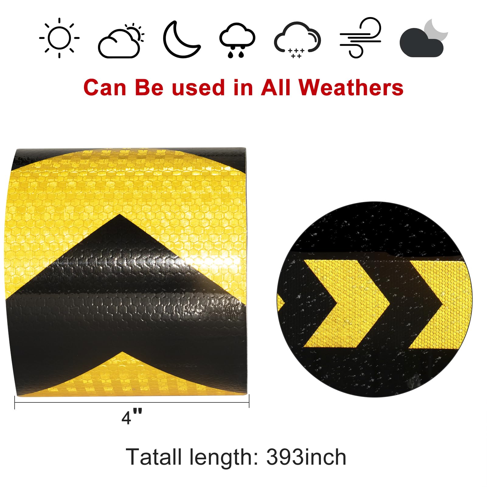 XFXIA Reflective Tape - Yellow & Black, 10cm x 20m, Waterproof, Self-Adhesive Warning Tape for Vehicles, Cars, Trailers, Outdoors