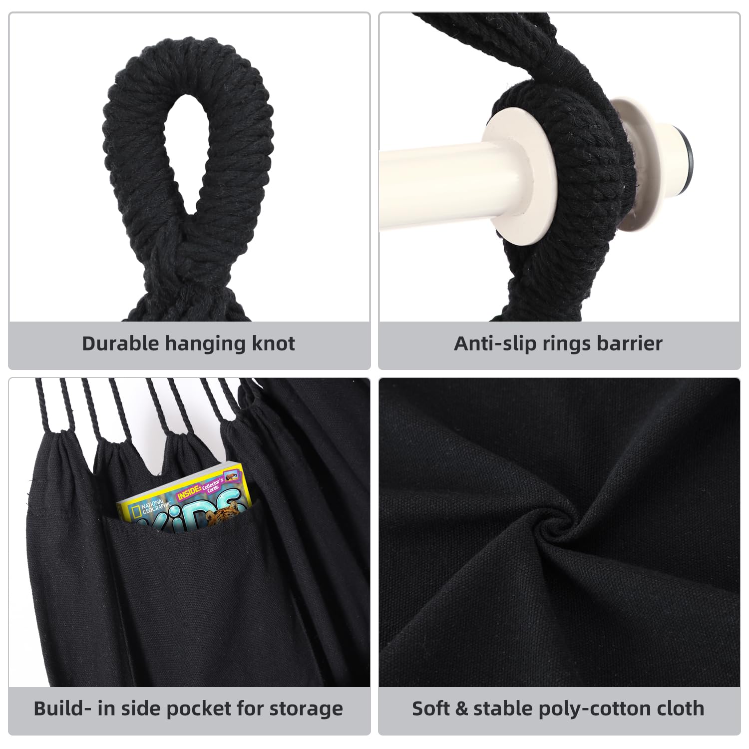 Ohuhu Hanging Chair Swing Chair with Hanging Kit, Extra Comfortable XL Portable Hammock Chair with 2 Cushions Metal Support Bar Side Pocket for Indoor