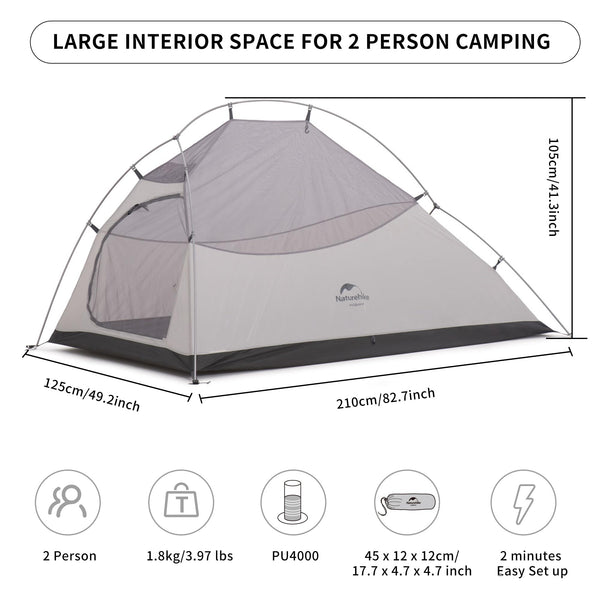 Naturehike Cloud up 2 Camping Tent 2 Man Backpacking Tent 3-4 Season Wild Country Tent Lightweight Dome Tent