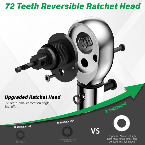 13PCS Bike Torque Wrench Set 3-25 Nm, Small Torque Wrench 1/4 Drive, Dual-Direction Adjustable 72 Teeth, ±3% Accuracy, with Extension Bar, Socket Bits (Hex & Torx), for Mountain Bike, Bicycle Repair
