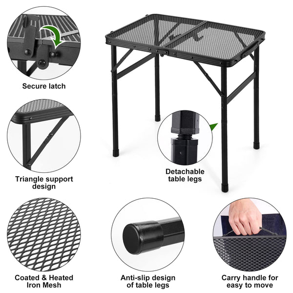 Odoland Portable Camping Table Ultralight Aluminum Folding Picnic Table Small Camp Table for Beach Hiking Backpacking Outdoor Indoor Picnic RV BBQ Black