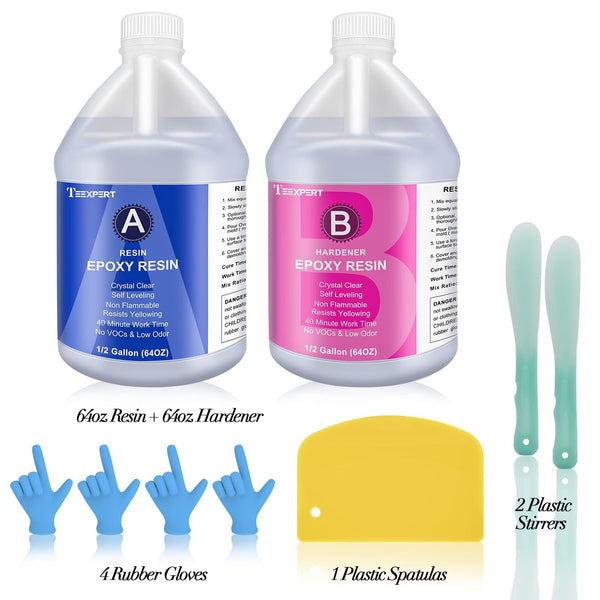 Epoxy Resin Crystal Clear Kit- 1 Gallon /128oz - Casting Resin for Jewellery DIY Art Coating Easy Cast Epoxy, with Sticks/Spreader/Nitrile