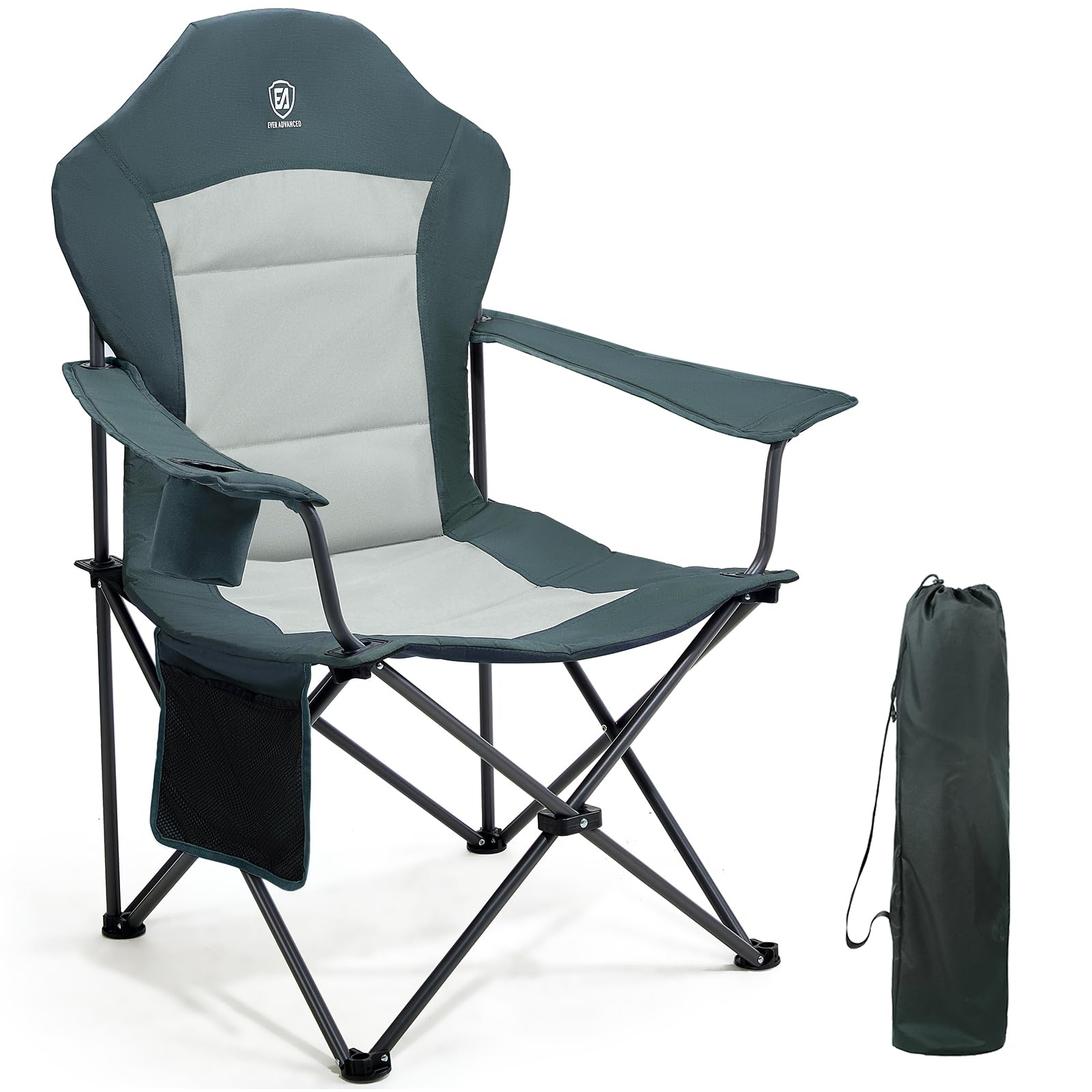 EVER ADVANCED Camping Chairs for Adults Heavy Duty Folding Chair Up to 160kg Oversized with High Back & Cup Holder & Side Pocket Comfy Camp Fold Up Chair