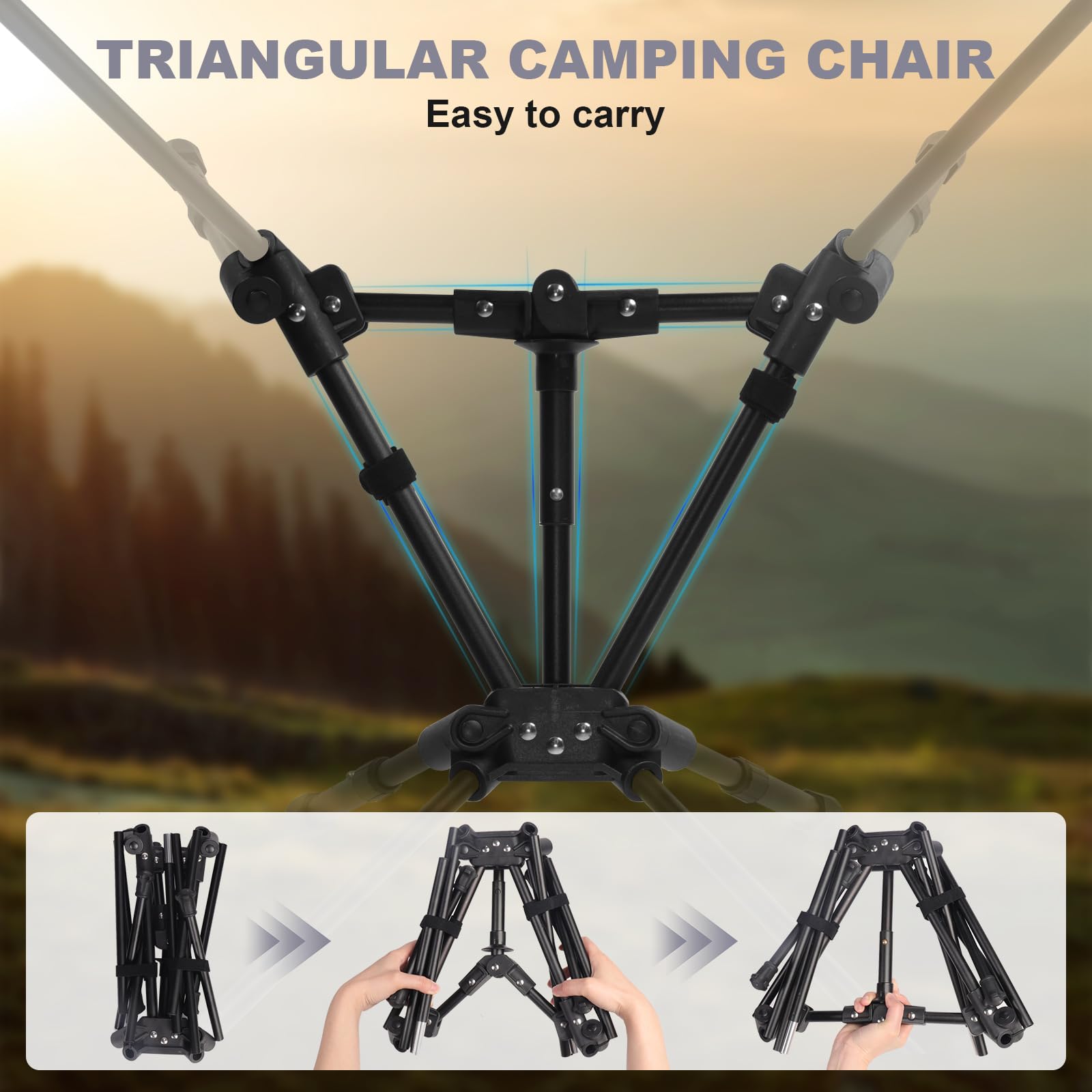 Portable Folding Camping Chair: Lightweight Height Adjustable Camping Chairs Stable Supports 330 Lbs with Side Pockets for Outdoor Camp, Travel, Beach, Lawn (Black)