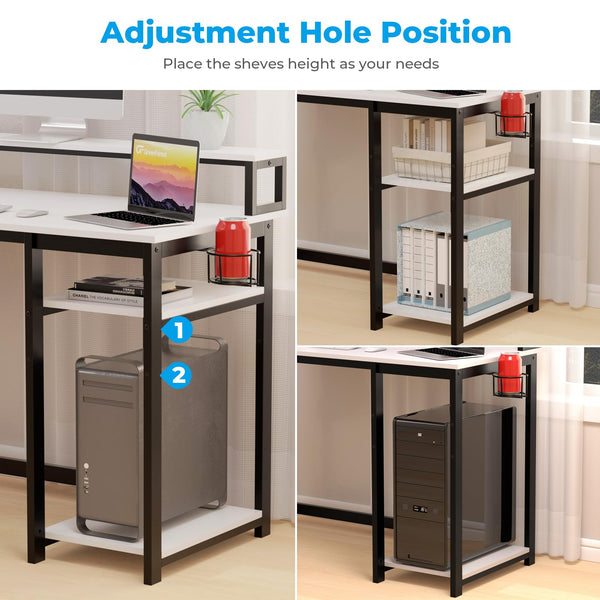 GreenForest Computer Desk with Full Monitor Stand,120 cm Home Office Desk with Reversible Storage Shelves,Small Study Desk with Headphone Hook and Cup