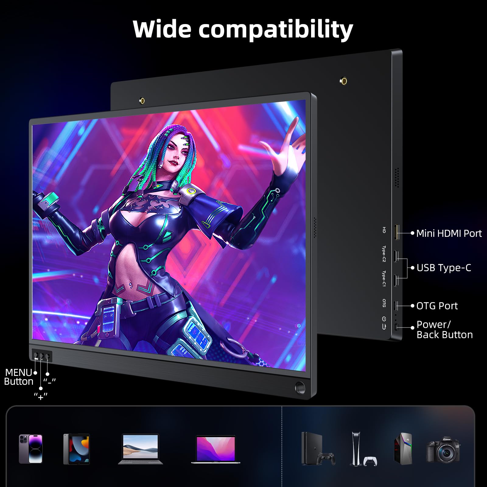 UPERFECT Portable Monitor 18.5 Inch 120Hz，Portable Gaming Monitor 1080P FHD 100% sRGB Matte Screen, IPS HDR FreeSync Speaker HDMI USB C Monitor, VESA & Smart Cover
