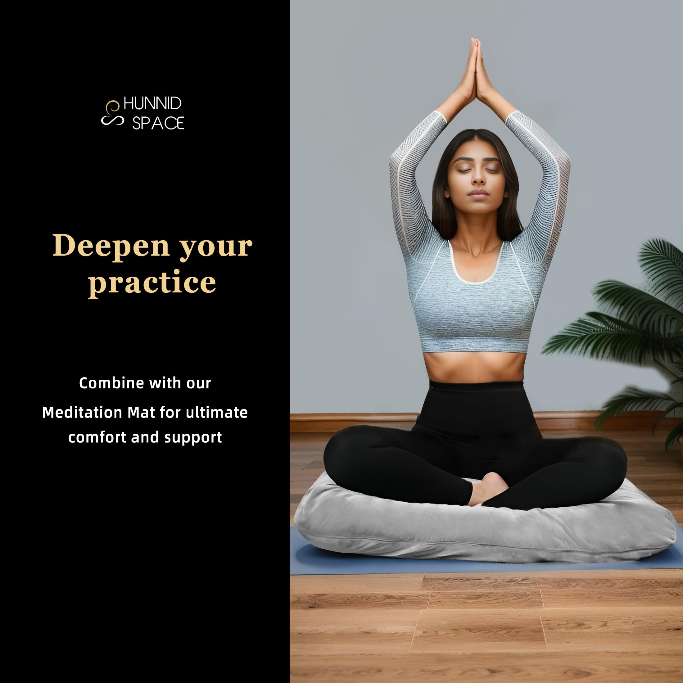 hunnidspace Meditation Cushion with Washable Premium Velvet Cover,100% Memory Foam Square Floor Cushion and Buckwheat Cushion Seating for Adults and