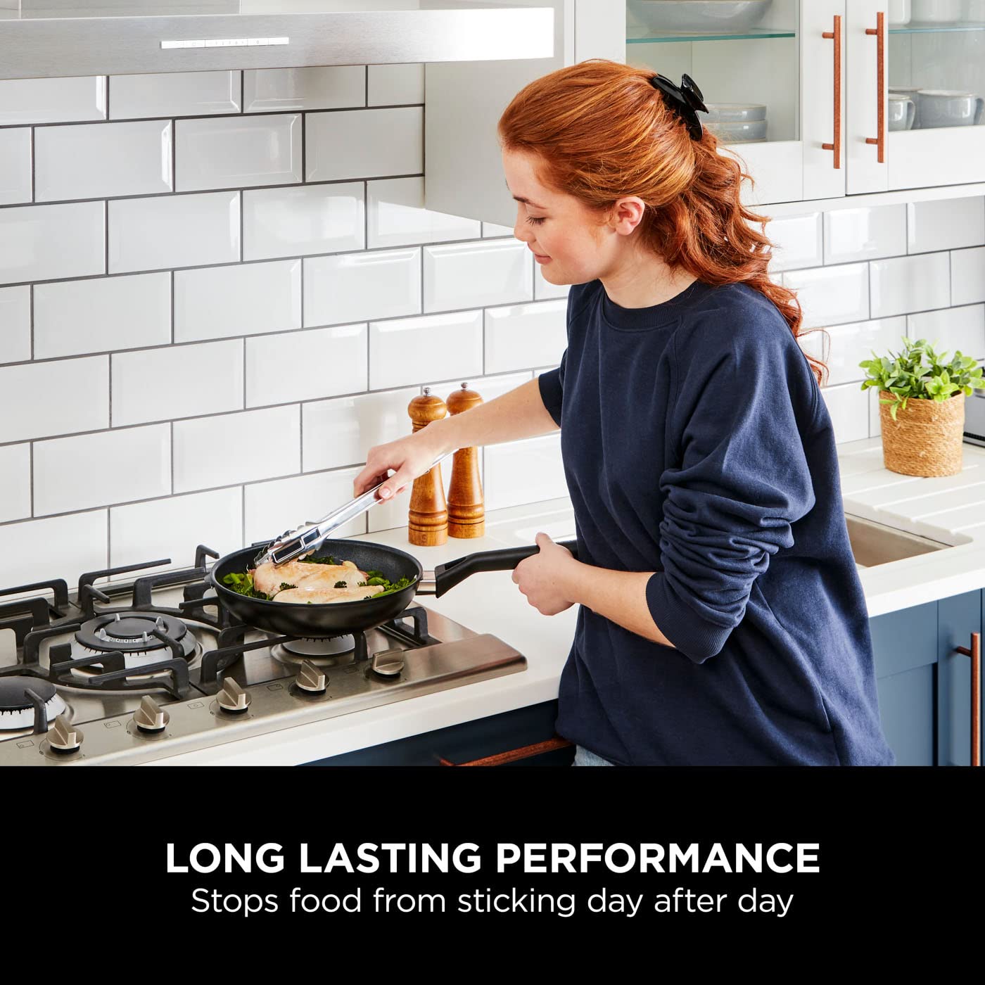 Ninja ZEROSTICK Classic 5-Piece Pan Set [CW55000UK] Aluminium Cookware, Induction Compatible, Dishwasher Safe, Oven Safe to 180°C, Glass Lids, Black