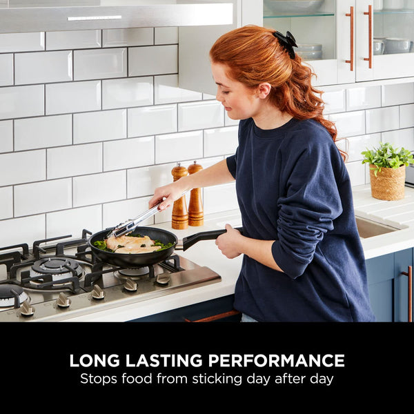 Ninja ZEROSTICK Classic 5-Piece Pan Set [CW55000UK] Aluminium Cookware, Induction Compatible, Dishwasher Safe, Oven Safe to 180°C, Glass Lids, Black