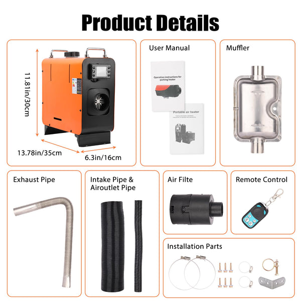 5KW Diesel Heater - 12V All in One with LCD Display and Remote Control, Intelligent Constant Temperature Heater for Truck, RV, Trailer, Camper, Van, Boat and Indoors (orange)