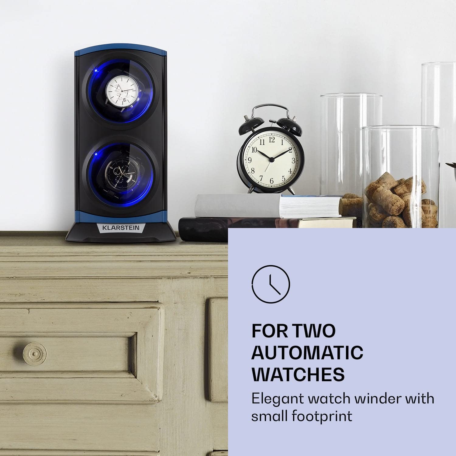 KLARSTEIN St. Gallen Premium - Automatic Watch Winder, Rotator, Holder, Case for 2 Watches, 4 Speeds, Right-Left Running