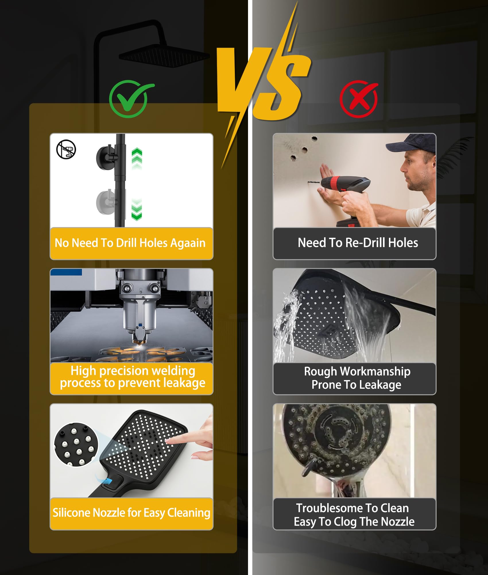 Thermostatic Shower Mixer Set,38°C Thermostatic Shower System with Rainfall Shower Head,3-Mode Handheld Shower,Adjustable Height Stainless Steel Shower Set (Black)