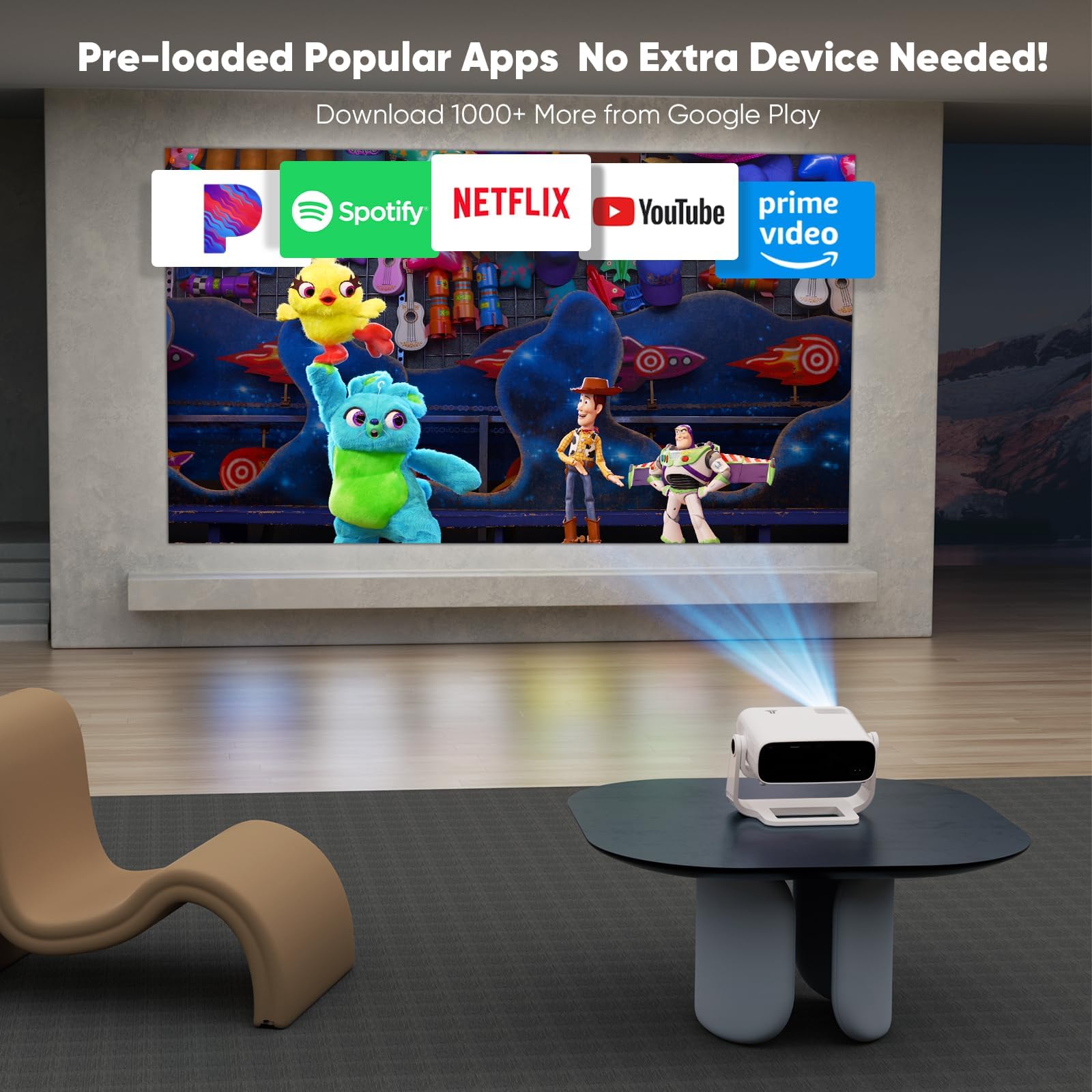 Wielio 2025 New Smart Projector Built-in Apps, Android 11, Native 1080P 4K Supported WiFi 6 Bluetooth 5.2, 28000 Lumens, Low Fan Noise (<30dB), Home Cinema Projector for iOS/Android/PS5