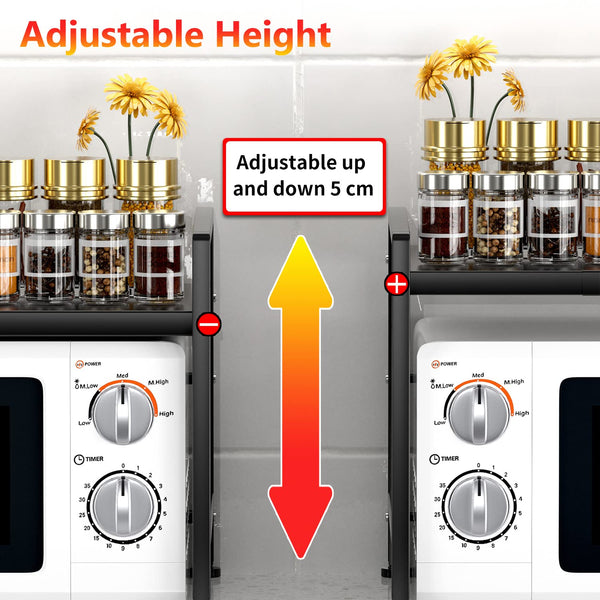 EKNITEY Extendable Microwave Oven Rack - Adjustable Kitchen Counter Shelf, 2 Tier Microwave Stand (L15.7~23.6" xW12.8 xH17.7) with 6 Hooks for Kitchen