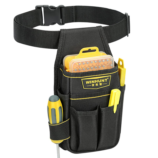 WINHUNT Tool Belt Pouch, Electrician Pouch 18 Pocket with Adjustable Nylon Belt 15x4x22cm Black (18 Pockets)