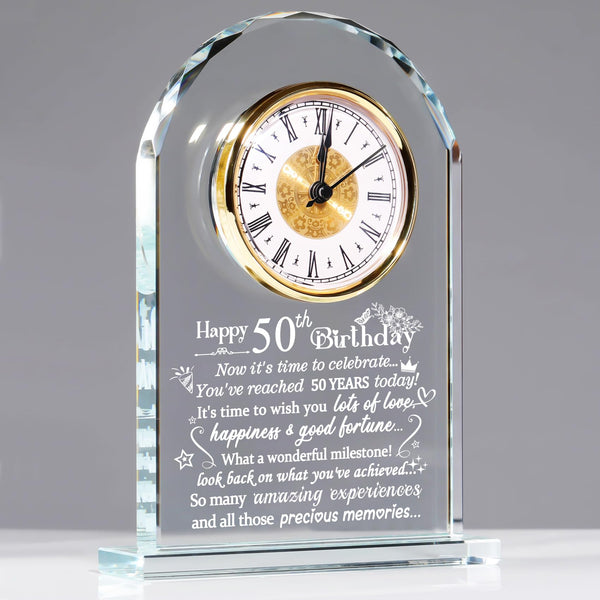 50th Birthday Quartz Clock Gifts for Women Ladies, Happy 50th Birthday Glass Keepsake Ornament Presents for Men Turning 50 Years Old