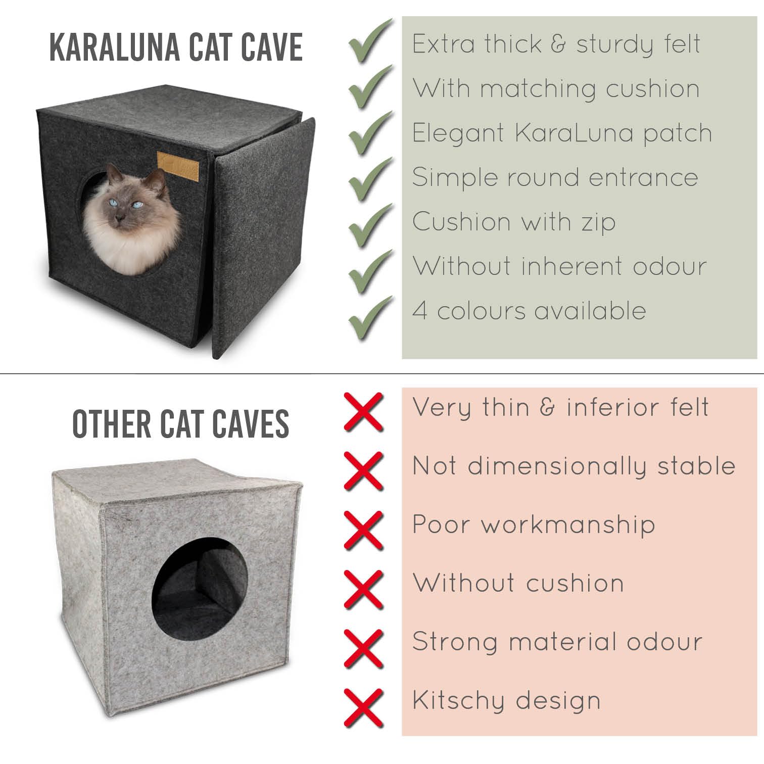 KaraLuna Felt Cat Cave for Shelf e.g. IKEA Kallax or Expedit I Cuddly Cave Shelf I Cat Cave for 2 Cats or Large Cats I Cat Sleeping Place Cat Basket