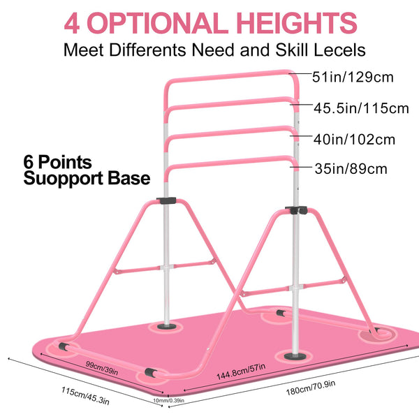 EVERYMILE Gymnastics Bars, Junior Training Kip Bar Gymnastics Equipment for Home,Adjustable Height Folding Horizontal Bar with Gymnastic Rings for Kid