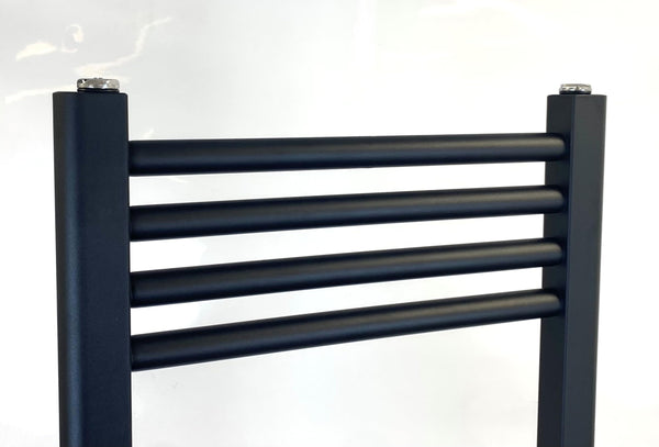 Greened House Milano Black Heated Towel Rail 400mm W x 800mm H Straight Central Heating Towel Radiator