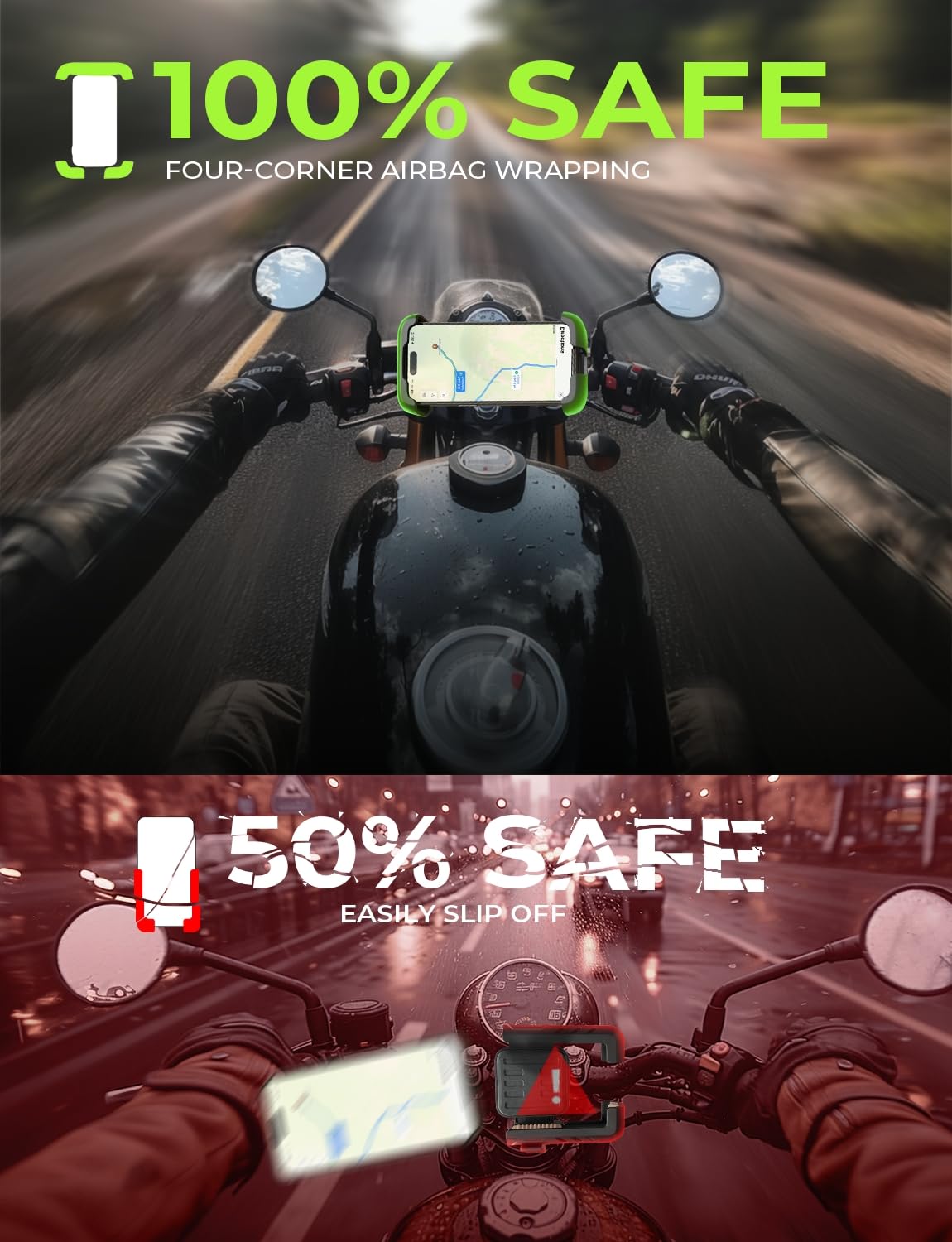 LISEN Bike Phone Holder - [2 Step Install] Bicycle Phone Holder for Bikes, [Silicone Pro+] Motorbike Phone Mount E-Scooter, Trolley Golf Accessories for iPhone 16, 4.7''-7.0'' Mobile Phones