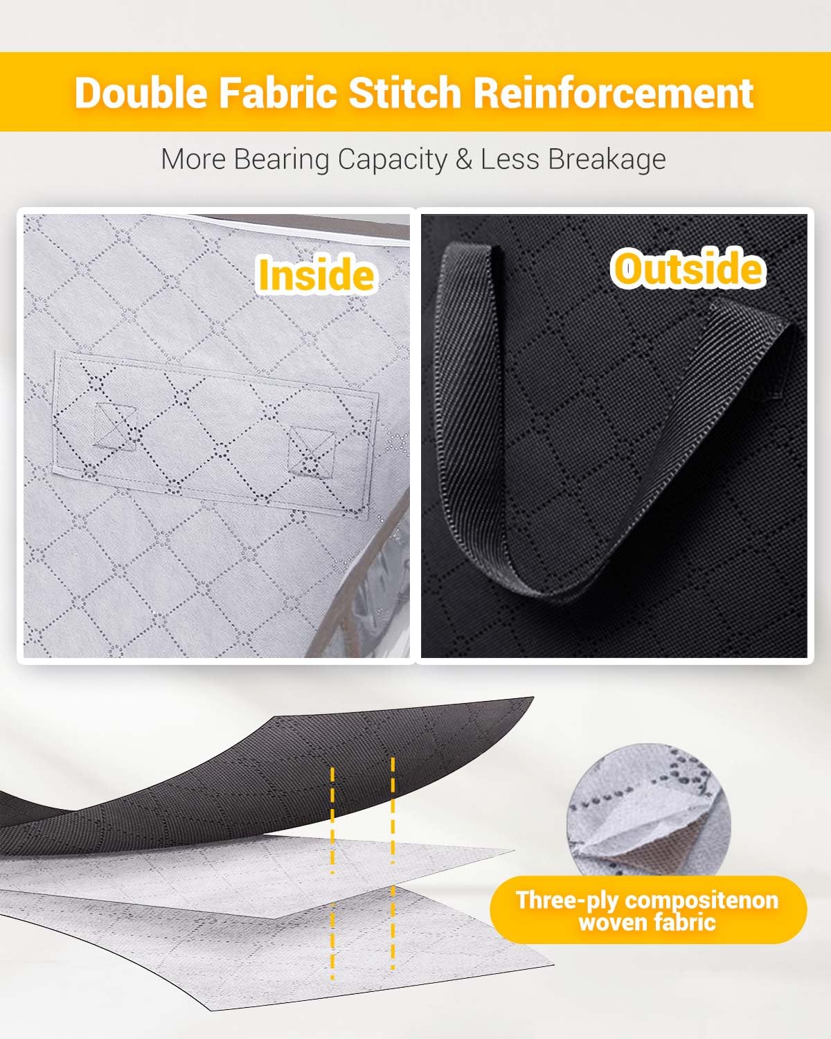 KALAHOL 90L Large Capacity Clothes Storage Bags with Zips, Storage Boxes with Lids, Reinforced Handle, Foldable, Thick Fabric, for Comforters, Clothes, Blankets, Bedding, 4 Pack, Dark Grey