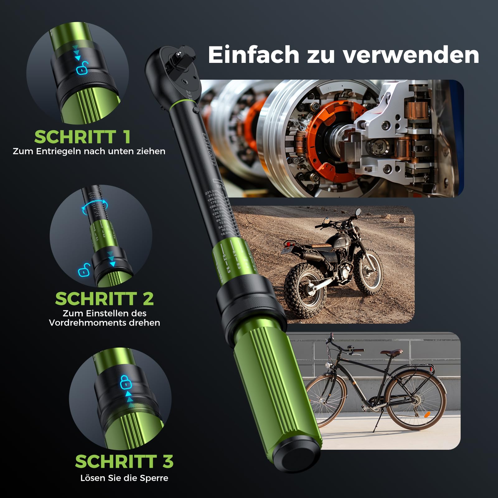 ETOOLAB 1/2 Torque Wrench Dual-Range【20-230Nm/10-170lbf-ft】±3% Precision, 72 Tooth Dual-Direction Adjustable Torque Wrench for Bicycle, Moto, Car Maintenance—3pcs