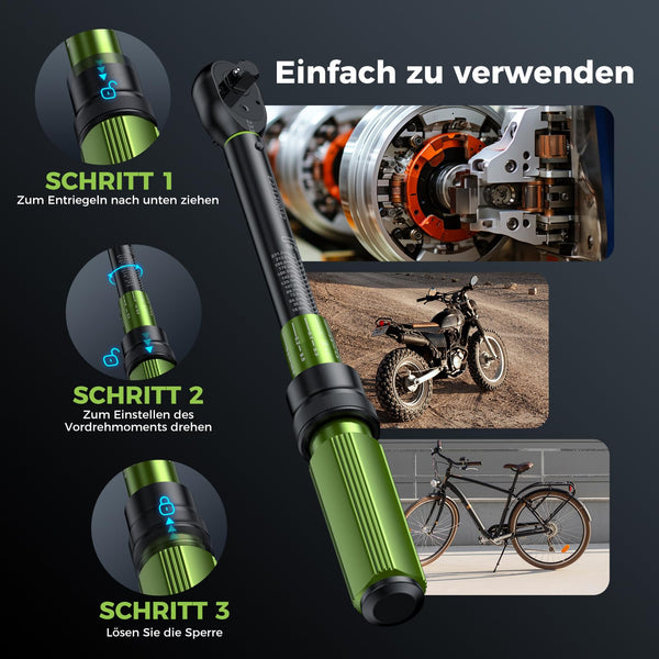 ETOOLAB 1/2 Torque Wrench Dual-Range【20-230Nm/10-170lbf-ft】±3% Precision, 72 Tooth Dual-Direction Adjustable Torque Wrench for Bicycle, Moto, Car Maintenance—3pcs