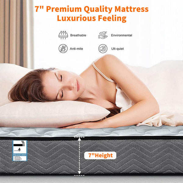 Good Nite 7 Inch Small Double Mattress 4FT Spring Medium Firm with Memory Foam and 3D Breathable Quilted Knitting Fabric Fire Resistant 120 x 190cm