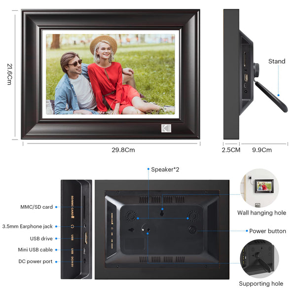 KODAK Digital Photo Frame WiFi Digital Picture Frame 10.1 Inches, FHD 1920*1200 IPS Touchscreen, Wooden Smart Electronic Frame with 32GB Memory, Easy to Share Photo, Video via APP with Your Loved Ones
