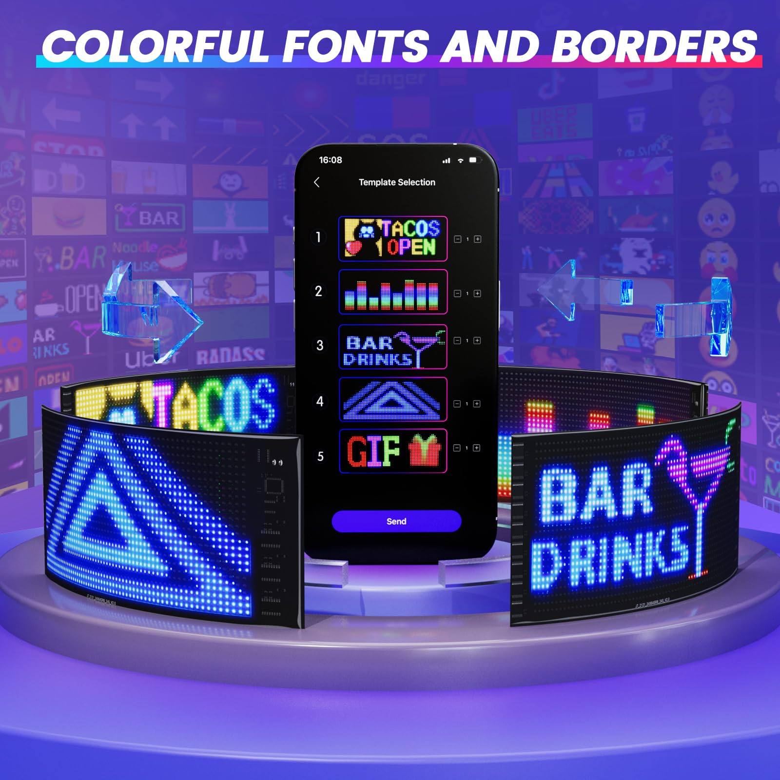 Qnoavve Bluetooth App Control LED Sign, 14.6"x3.6" Devil Eyes Car Lights, Flexible USB 5V LED Car Sign, Programmable Customizable Display Panel, Scrolling Message Board for Store Bar Hotel Party