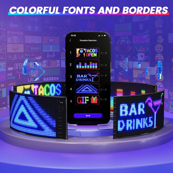 Qnoavve Bluetooth App Control LED Sign, 14.6"x3.6" Devil Eyes Car Lights, Flexible USB 5V LED Car Sign, Programmable Customizable Display Panel, Scrolling Message Board for Store Bar Hotel Party