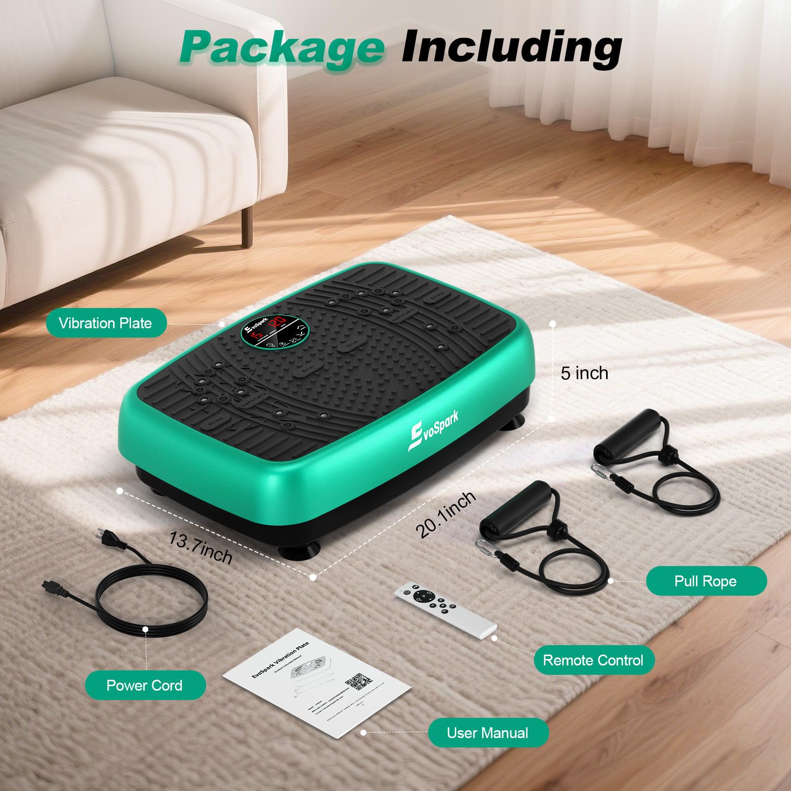 EvoSpark Vibration Plate, Vibration Plate Exercise Machine with 2025 High-Performance Dual Motor, 120 Adjustable Speeds, 450 Lbs Capacity Vibrating Plate for Lymphatic Drainage & Weight Loss